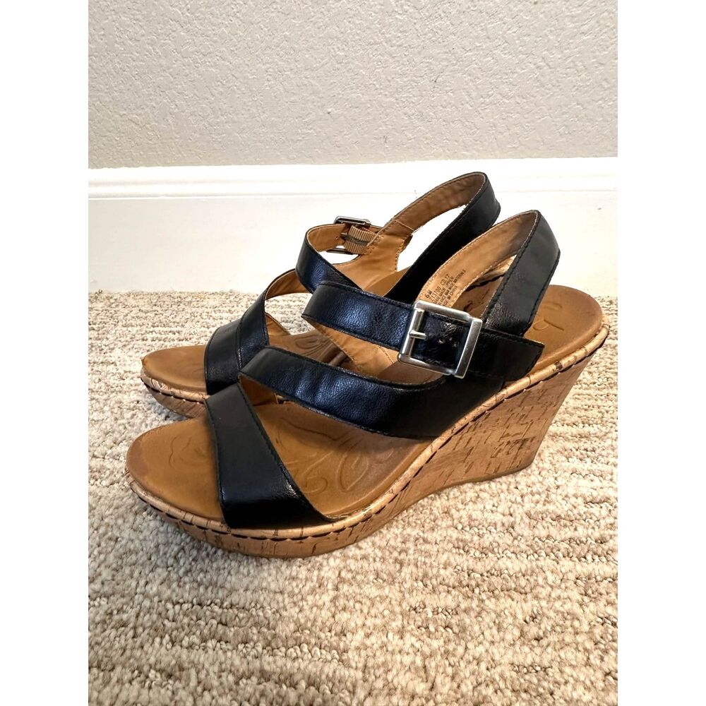 b.o.c. Born Concept Cally Black Strappy Cork Wedge Sandals Womens Size 6M - Picture 2 of 6